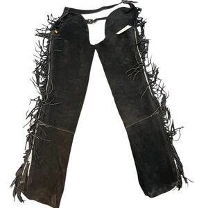 Vtg Leather Suede Chaps Black Size XS Fringe  NEW Zip Up Made In USA